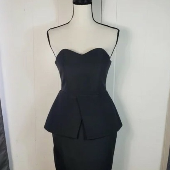 FINDERS KEEPERS Black Mad Hatter Sweetheart Peplum Pencil Dress Size Small - Picture 2 of 4